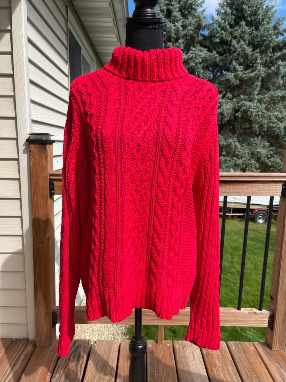 Leo & Nicole Womens XL Red Cable Knit Turtleneck Sweater 100% Cotton Long Sleeve